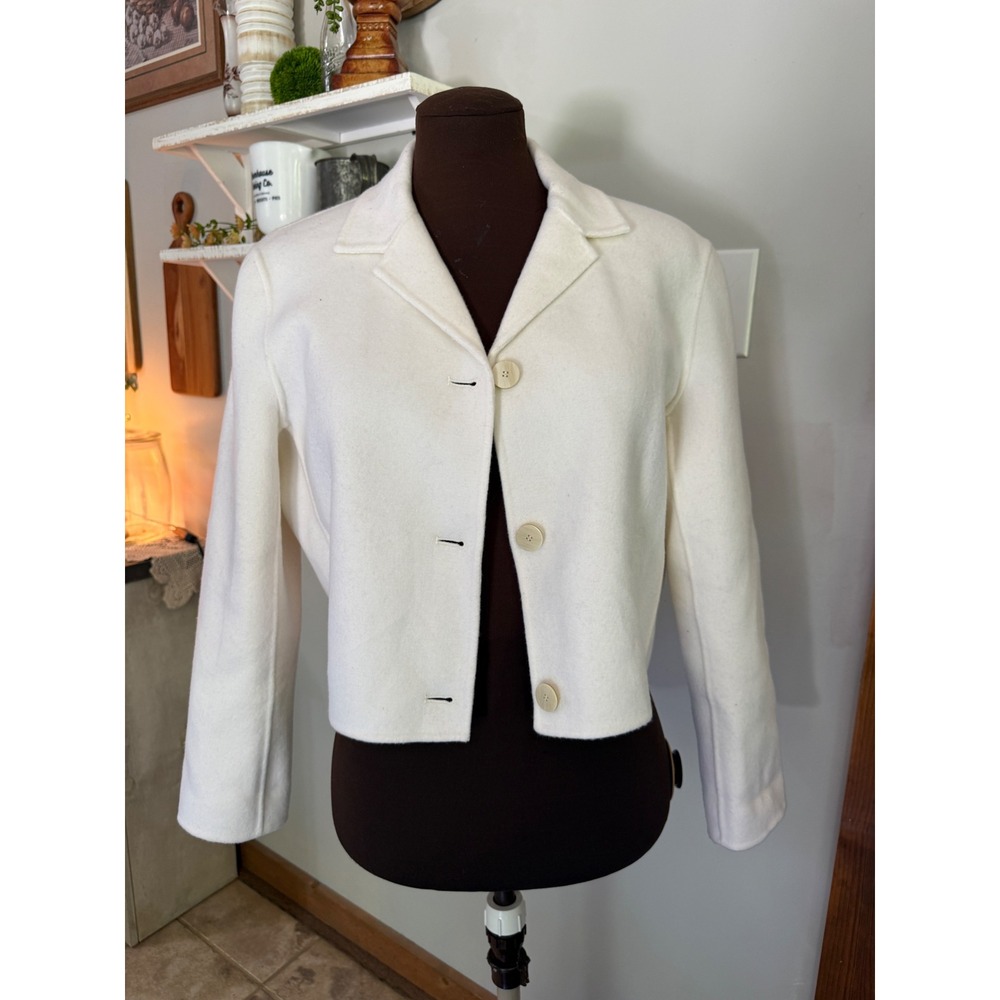 Theory Ivory Wool Cashmere Cropped Jacket Blazer White Size 8 quiet luxury